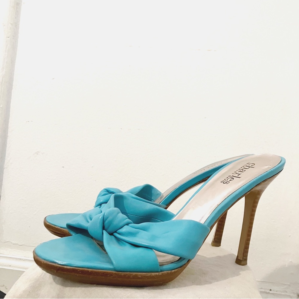Charles David • Knot Leather Slide Heel in Aqua Blue